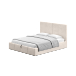 Cremefarbenes Doppelbett mit Stoffbezug